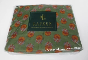 Vintage Ralph Lauren Village Mews Terrassenbordüre grün Spannbettlaken - Queen - Bild 1 von 13