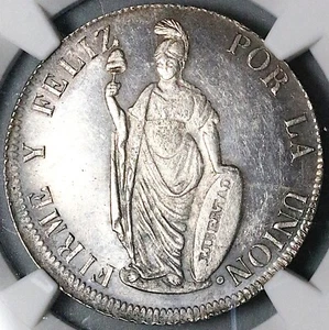 1850 NGC MS 64 Peru Lima 4 Reales Standing Liberty Coin POP 2/1 (24012701C) - Picture 1 of 7