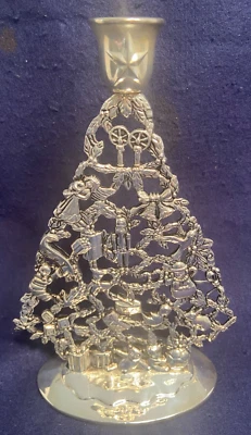 Silver Plate Candle Holder Christmas Tree Godinger Holiday Selection Boxed - Image 1 of 4