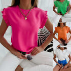 Womens Ruffle Short Sleeve Tops T-Shirt Ladies Summer Casual Loose Blouse Tee US