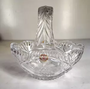 Crystal Clear 24% Lead Cut Basket 8" Handled Fruits Candy Made In Poland - Picture 1 of 9