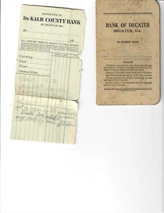 Decatur, Ga- DeKalb County Bank Deposit Slip & Bank of Decatur Deposit Book 1920 - Picture 1 of 1