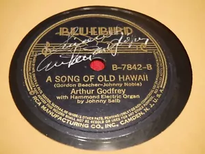 Arthur Godfrey 78 RPM 1938 Bluebird 7842 Autograph Signed Indiana Moon Hawaii - Imagen 1 de 5