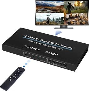 HDMI Multi-Viewer Switch 4X1, HDMI Quad Seamless Switcher 4 in 1 Out Support 108 - Picture 1 of 12