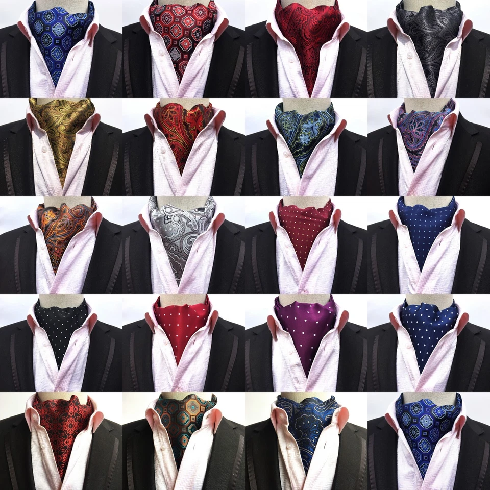 Nuevo Clásico Para Hombre Jacquard Paisley Lunares Bufanda Azul Corbata Ascot Corbata Corbata Foto 1 de 1