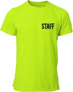 Men's Staff T-Shirt Screen Print Tee (Neon, Chest & Back) Event Bar Festival - Picture 1 of 3