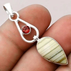 Natural Saturn Chalcedony and Garnet 925 Sterling Silver Pendant Jewelry P-1589 - Picture 1 of 5