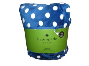 Kate Spade Queen Blanket Soft Plush Fleece Blanket Oversized Blue Polka Dot NWT - Picture 1 of 7