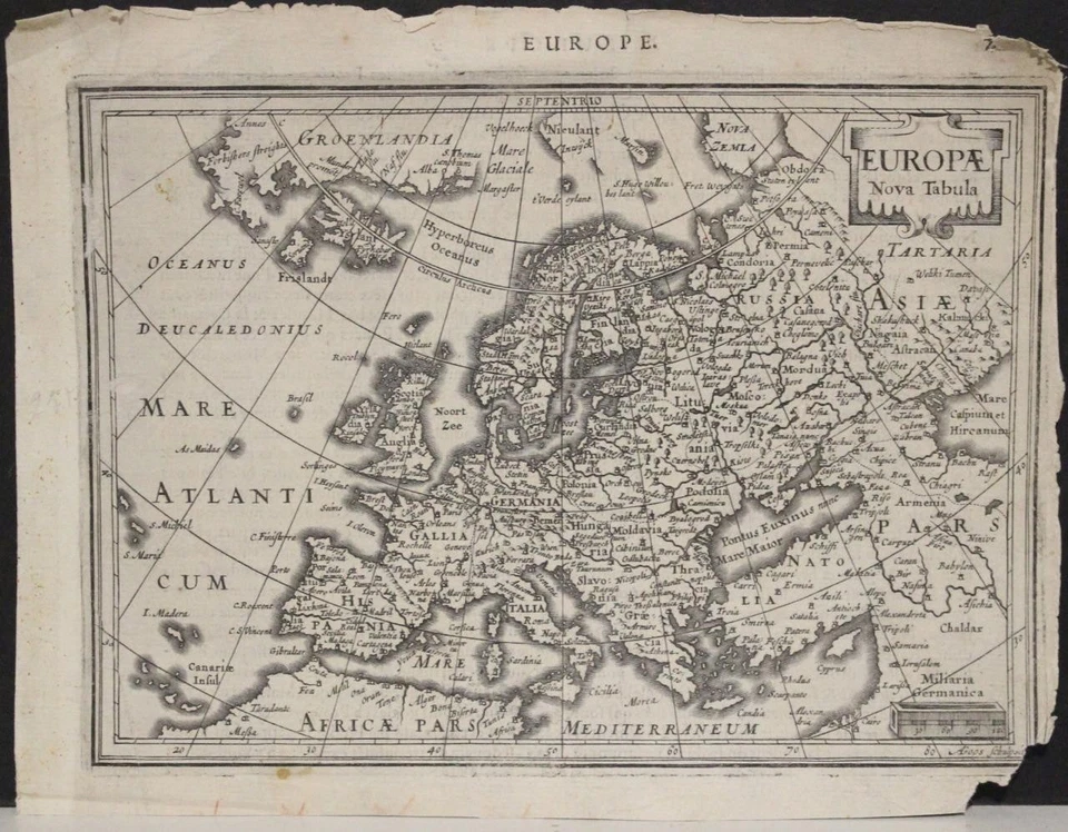 EUROPEAN CONTINENT 1628ca MERCATOR/HONDIUS/JANSSON UNUSUAL ANTIQUE ORIGINAL MAP - Image 1 of 1