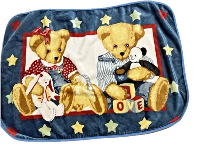 Blue Jean Teddy Bear Baby Blanket 30x40 - Image 1 of 3