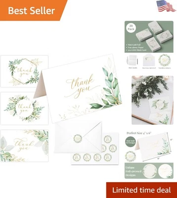 Набор из 20 благодарственных карточек с эвкалиптом со стильной золотой фольгой и конвертами в комплекте - Изображение 1 из 4