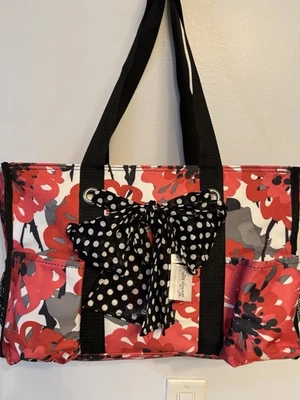 Bolso de Mano Thirty-One Bold Bloom Rojo Utilitario Lunares Lazo Cierre con Cremallera 7 Bolsillos Foto 1 de 4