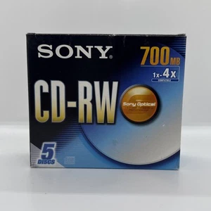 Sony CD-RW 5 Rewritable Discs 700MB 80 Minute Multi Speed 1X - 4X  NEW - Picture 1 of 5