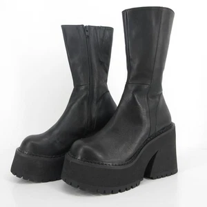 UNIF Parker Leather Platform Ankle Boots Womens Size 7 Black - Picture 1 of 10