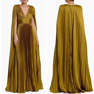 Maxi Vestido Mac Duggal Metálico Plisado Charmeuse Capa Talla 10 - Imagen 1 de 14