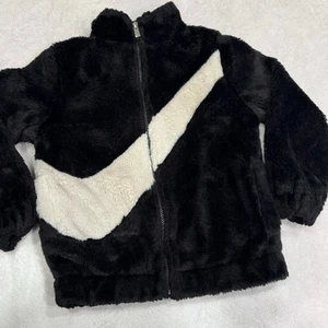 Nike Girls Faux Fur Swoosh Jacket - Picture 1 of 9