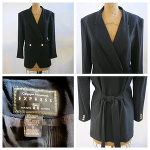 vtg 90s EXPRESS Compagnie Internationale Black Wool Blend Blazer Jacket Y2K S - Picture 1 of 10