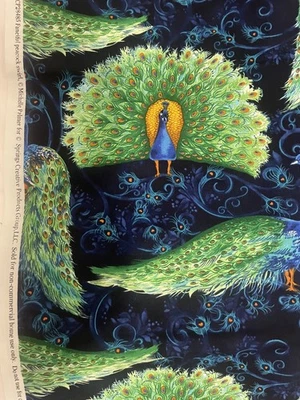 1 YD  & 42” PEACOCK BLUE PURPLE GREEN FABRIC SPRINGS CREATIVE RARE M Palmer - Image 1 of 2