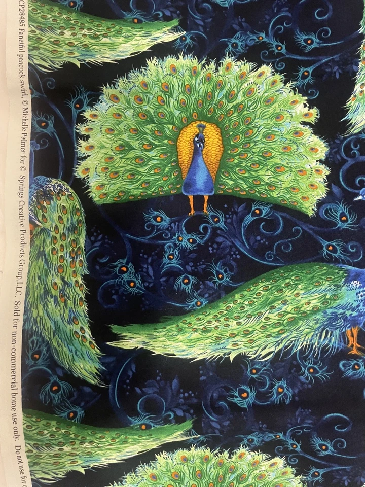 1 YD  & 42” PEACOCK BLUE PURPLE GREEN FABRIC SPRINGS CREATIVE RARE M Palmer - Image 1 of 2