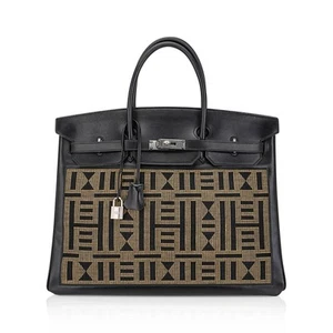 Hermes Birkin Bag 40 Black Box Leather Bag Abstract Gold and Black Embroidery - Picture 1 of 11