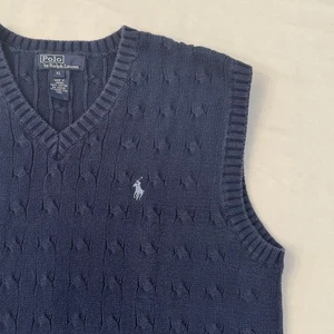 POLO RALPH LAUREN Boys Navy Blue Cable Knit V-Neck Sweater Vest Size XL - Picture 1 of 7