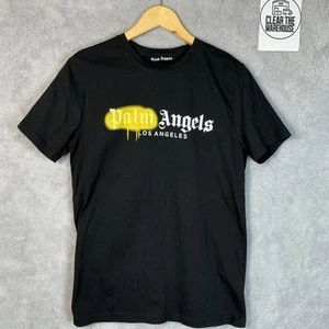 Palm Angels Size Medium Black T shirt Yellow White Graffiti Los Angeles Logo - Picture 1 of 11