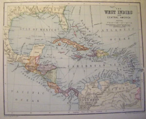 Antique West Indies & Central America Map c1897 - Picture 1 of 3