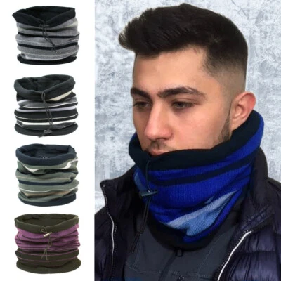 MENS WINTER ADJUSTABLE NECK WARMER SNOOD SCARF WITH WARM SOFT FLEECE LINING - Image 1 of 4