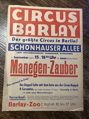Werbung Plakat CIRCUS BARLAY August 1946 Berlin TOP Zirkus Beigat Zoo Salto - Bild 1 von 4