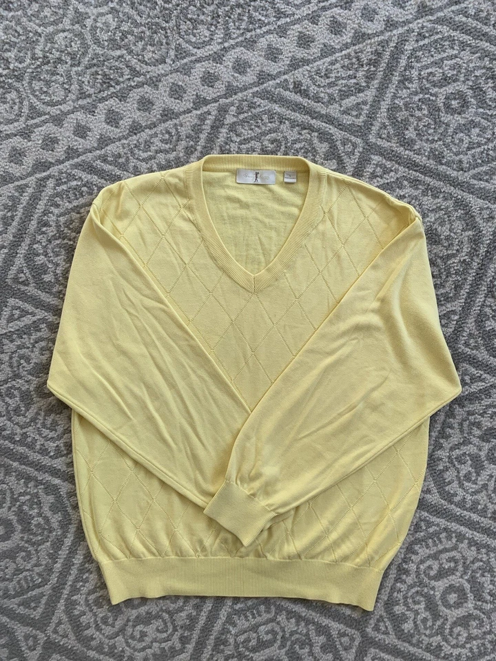 Harry Vardon Sweater Men Large Golf Yellow Argyle Quality V-neck - Image 1 of 4