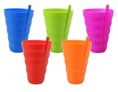 SET OF 5 Plastic Sip-A-Tumbler with Built-In straw, 22 Oz / 650 mL BPA FREE CUPS - Image 1 of 4