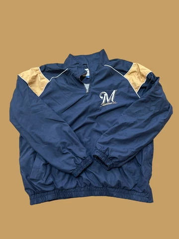 Milwaukee Brewers VTG Spell Out 1/4 Zip Pullover Jacket Large Cover