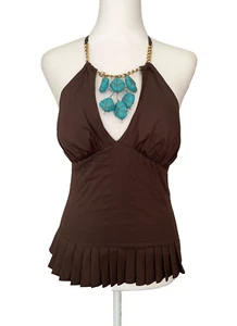 Y2K Bebe Brown Fairy Grunge Halter Top XS Chain Stone Necklace Boho Festival - Picture 1 of 11