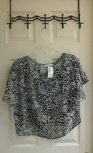 Ambiance Apparel Blouse, junior girls size small chiffon thin white & black, NWT - Picture 1 of 6