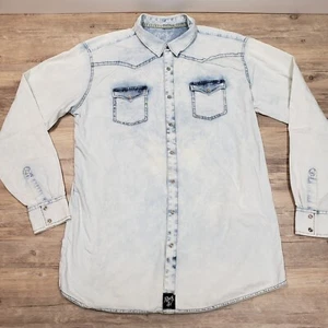 Wrangler Rock 47 Rivet Snap Shirt Mens 3XL Washed Denim Western Pockets - Picture 1 of 11