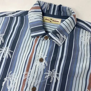 Tommy Bahama Men's Medium Silk Blend Blue Stripe Tropical Short Sleeve Shirt - Picture 1 of 4