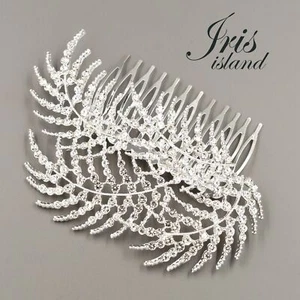 Bridal Hair Comb Silver Clear Crystal Headpiece Wedding Hair Accessories leaf 8 - Picture 1 of 4