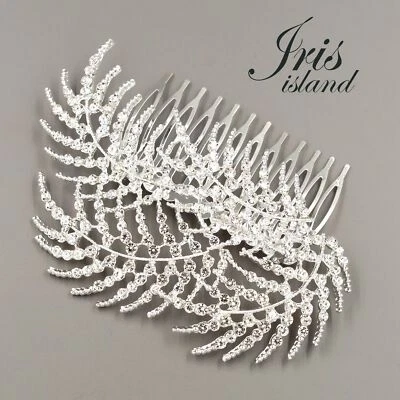 Bridal Hair Comb Silver Clear Crystal Headpiece Wedding Hair Accessories leaf 8 - Image 1 of 4