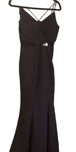 Jarlo Womens Ashley Mermaid Dress Gown Black V Neck Spaghetti Strap Cut Out XS/8 - Picture 1 of 10