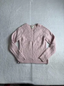 Neiman Marcus Cashmere Sweater Womens Large Pink Cable Knit Long Sleeve V-Neck - Picture 1 of 7