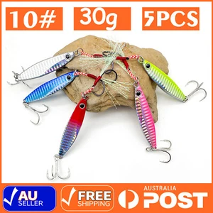5x 30g Fishing Lures Metal Slice Micro Jig Bait Spoon Tackle Salmon Mackerel AUS - Picture 1 of 9