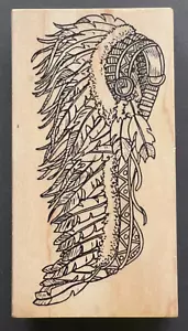 Native American Indian Tribe Chief Warrior Headdress Feathers Wood Rubber Stamp - Picture 1 of 3