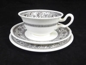 Vintage Wedgwood Florentine Black Trio of Tea Cup Saucer and Side Plate - Picture 1 of 13