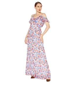 NEW LAUREN RALPH LAUREN  WHITE BLUE FLORAL MAXI CHIFFON  DRESS SIZE 18 $240 - Picture 1 of 5