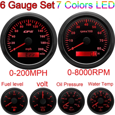 6 Gauge Set 85mm GPS Speedometer 200MPH Tachometer Waterproof for Boat Car Truck - Image 1 of 4