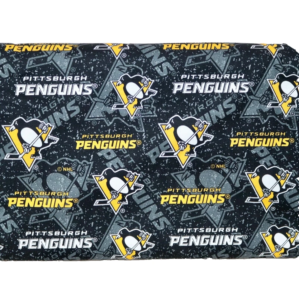 Pittsburgh Penguins ~ Logo On Logo Pattern NHL Cotton Fabric 1/4 Yard 9” X 44” - Image 1 of 4