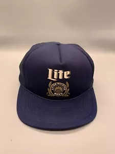 VINTAGE Trucker Mütze Kappe Druckknopflasche blau Miller Lite Bier College Party Frat Herren - Bild 1 von 13