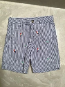 Classic Club Boys Shorts SeerSucker 4T Blue White Striped Adjusted waist Parrots - Picture 1 of 4