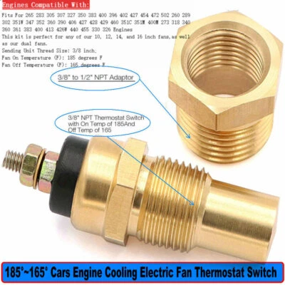 Auto Engine Cooling Electric Fan 185°/165° NPT3/8" Thermostat Temperature Switch Foto 1 de 4