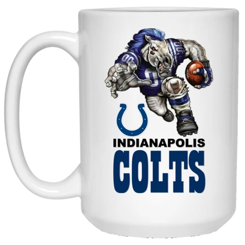 Indianapolis Colts Blue Logo Player Mascot White 15 oz Ceramic Coffee Mug Cup Cover